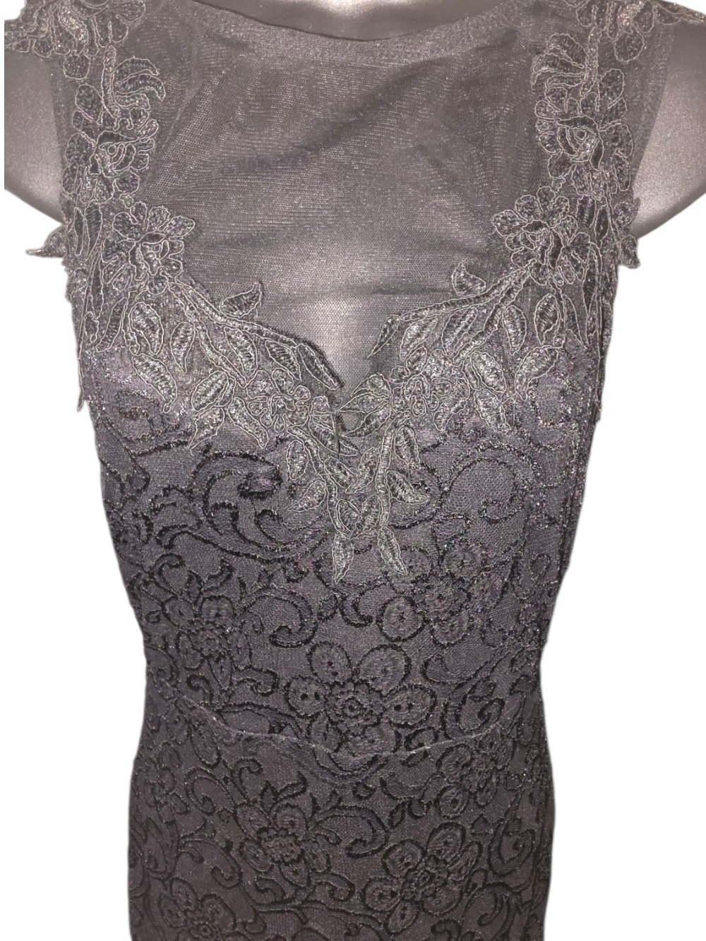 Issue New York Black Lace Illusion Mesh Maxi Gown - Size S